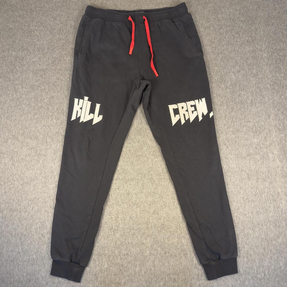 Kill Crew Sweatpants Mens Large Gray Fleece Joggers Elastic Waist Graphic Logo